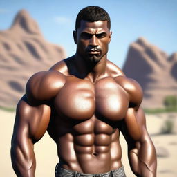 An ultra HD, hyper-realistic image showcasing a muscular, handsome, brown-skinned cartel member