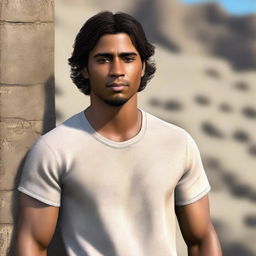 A hyper-realistic, ultra HD graphic image of a handsome, young, brown-skinned cartel member