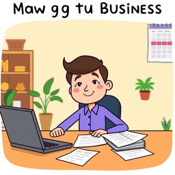A simple, cartoon-style illustration of a person managing a business