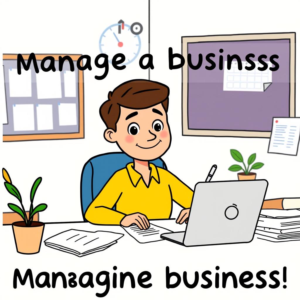 A simple, cartoon-style illustration of a person managing a business