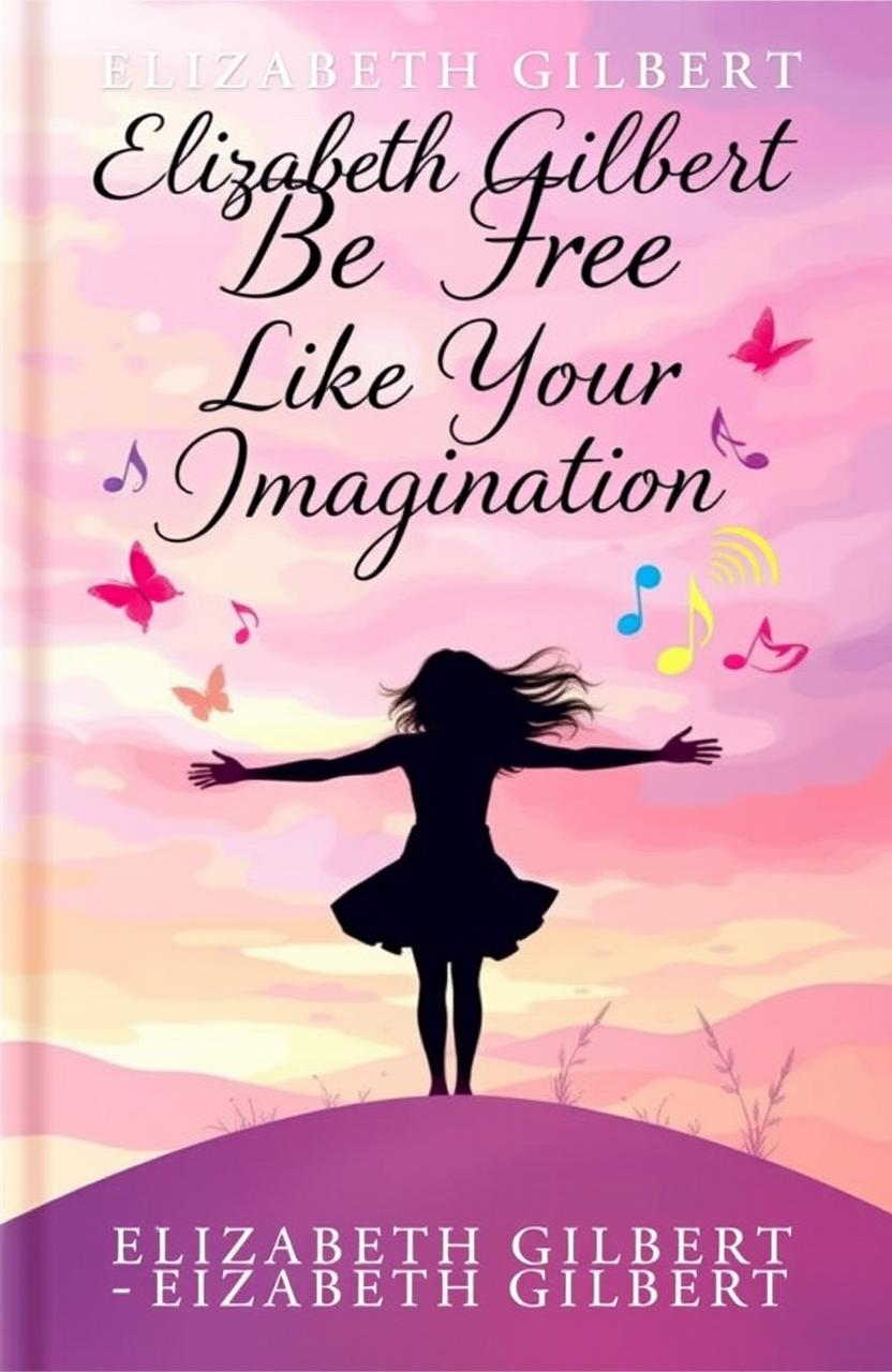 A whimsical and vibrant book cover for an Elizabeth Gilbert novel titled 'Be Free Like Your Imagination'