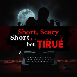 A captivating header for a YouTube channel titled 'Short, Scary, but TRUE'