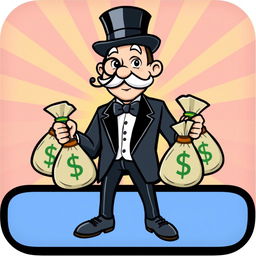 An original cartoon man inspired by the Monopoly Man, featuring a cheerful expression, a top hat, and a monocle