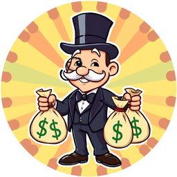 An original cartoon man inspired by the Monopoly Man, featuring a cheerful expression, a top hat, and a monocle