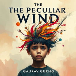 An abstract poster titled 'The Peculiar Wind' featuring a young boy at the center with a blank, expressionless face, symbolizing inner turmoil