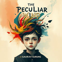 An abstract poster titled 'The Peculiar Wind' featuring a young boy at the center with a blank, expressionless face, symbolizing inner turmoil