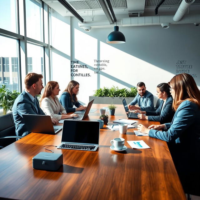 A professional and eye-catching LinkedIn profile cover photo showcasing a modern office environment with a diverse group of HR professionals engaged in a collaborative meeting