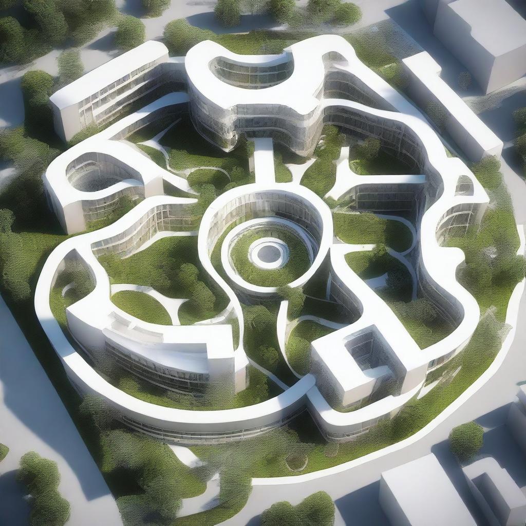 A concept image of a hospital architectural plan, intricately designed to resemble a human heart