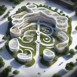 A concept image of a hospital architectural plan, intricately designed to resemble a human heart