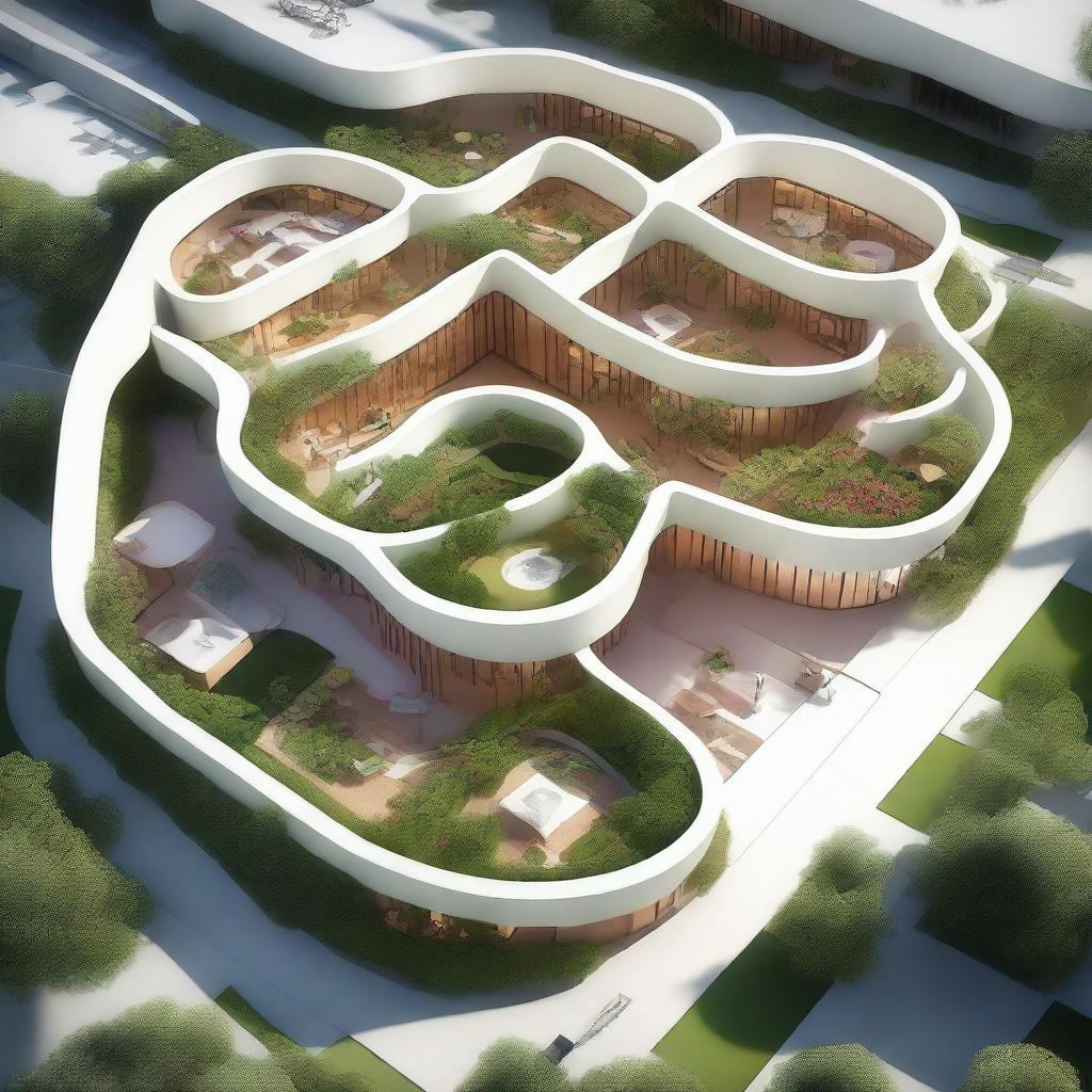 A highest quality digital art of an architectural concept for a hospital, designed with the form of a heart or aorta