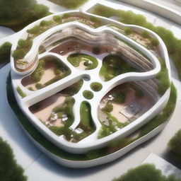 A highest quality digital art of an architectural concept for a hospital, designed with the form of a heart or aorta