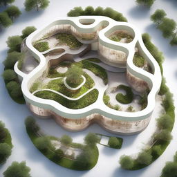 A highest quality digital art of an architectural concept for a hospital, designed with the form of a heart or aorta