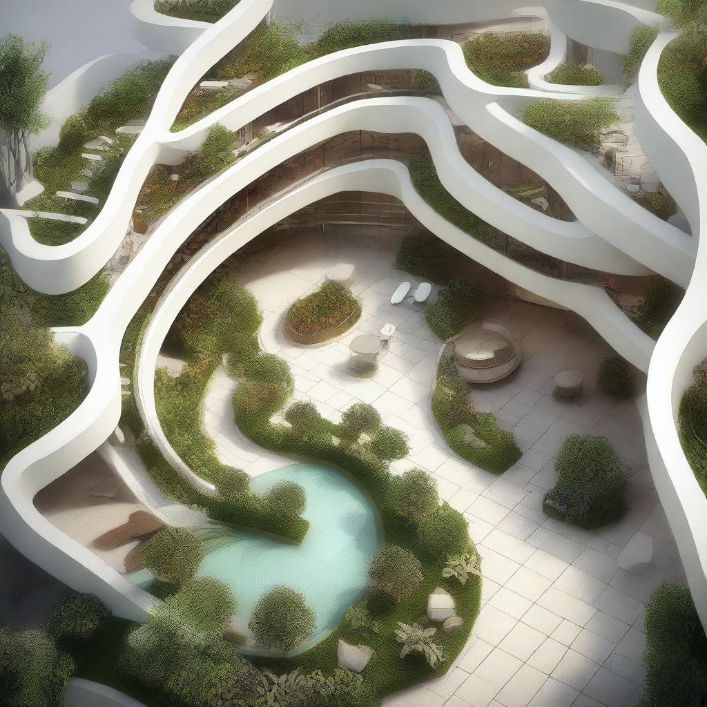 A highest quality digital art of an architectural concept for a hospital, designed with the form of a heart or aorta