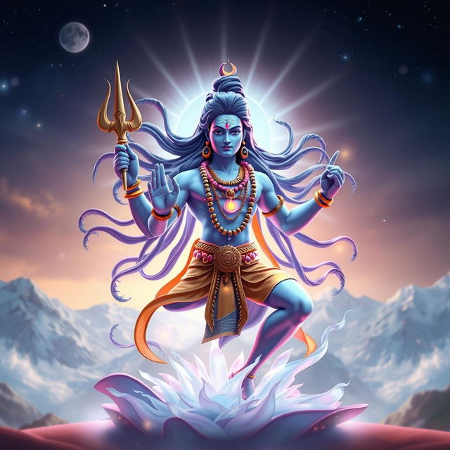 A stunning 3D animated representation of Lord Shiva, showcasing him in a dynamic pose, radiating divine energy