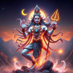 A stunning 3D animated representation of Lord Shiva, showcasing him in a dynamic pose, radiating divine energy