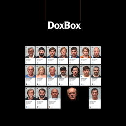 A website design mockup for an imageboard named 'DoxBox', featuring a dark theme with a black background