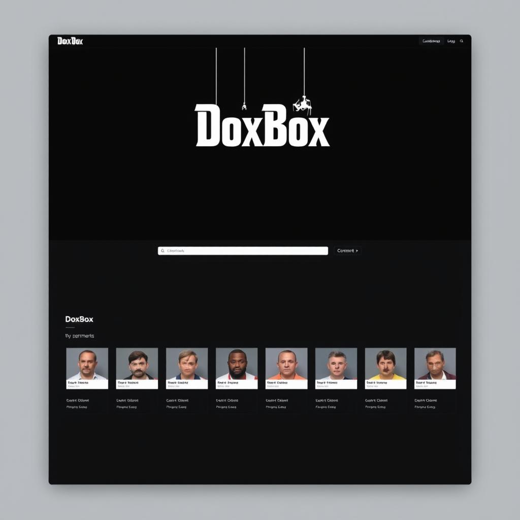 A website design mockup for an imageboard named 'DoxBox', featuring a dark theme with a black background