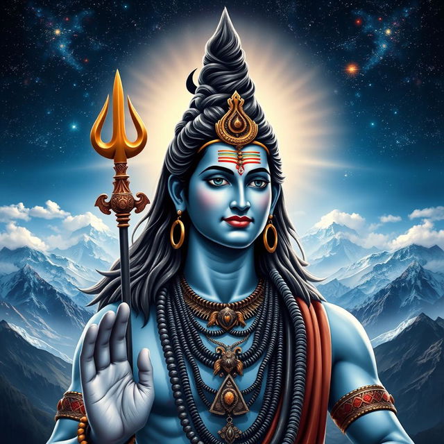 A captivating and majestic depiction of Lord Shiva, showcasing him in a divine and powerful stance