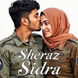 A handsome 25-year-old boy named Sheraz gently kissing the forehead of a beautiful 25-year-old girl named Sidra