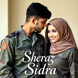 A handsome 25-year-old boy named Sheraz gently kissing the forehead of a beautiful 25-year-old girl named Sidra