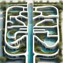 A highest quality digital art depicting an innovative architectural concept of a hospital, shaped in alignment with vital signs rhythms