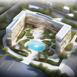 A top-notch digital rendering of an architectural concept for a hospital, influenced by the patterns of vital signs