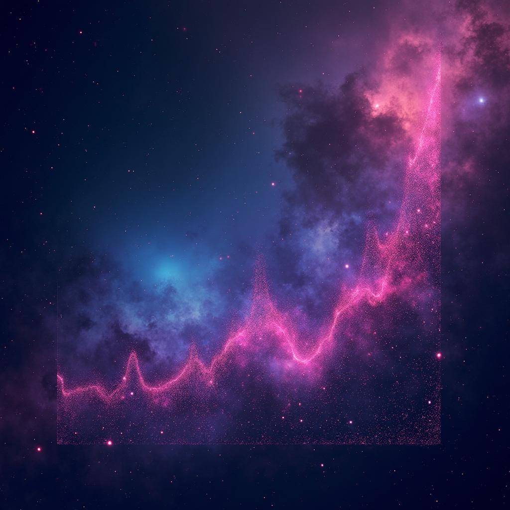 An abstract art piece depicting data distribution and outliers in the form of an elevation graph, seamlessly blending with the aesthetic of a nebula