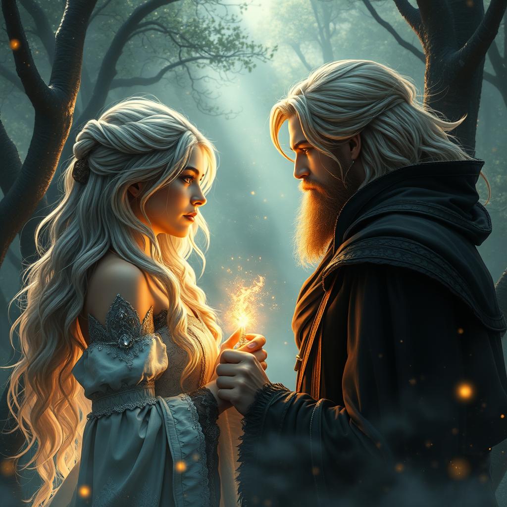 Set in an enchanting mythical world, a dark love story unfolds between a captivating silver-haired female sorcerer and a powerful sorcerer, both initially enemies whose relationship takes a passionate turn towards forbidden love