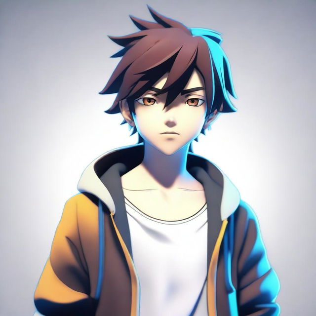 A 3D animation of a cool anime-style boy, fully body