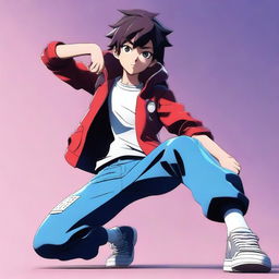 A 3D animation of a cool anime-style boy, fully body