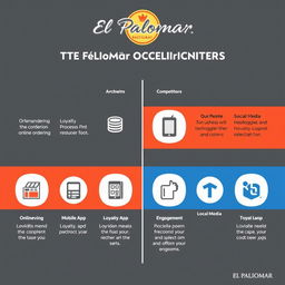 An informative graphic that visually compares the restaurant 'El Palomar' with its competitors in terms of technology