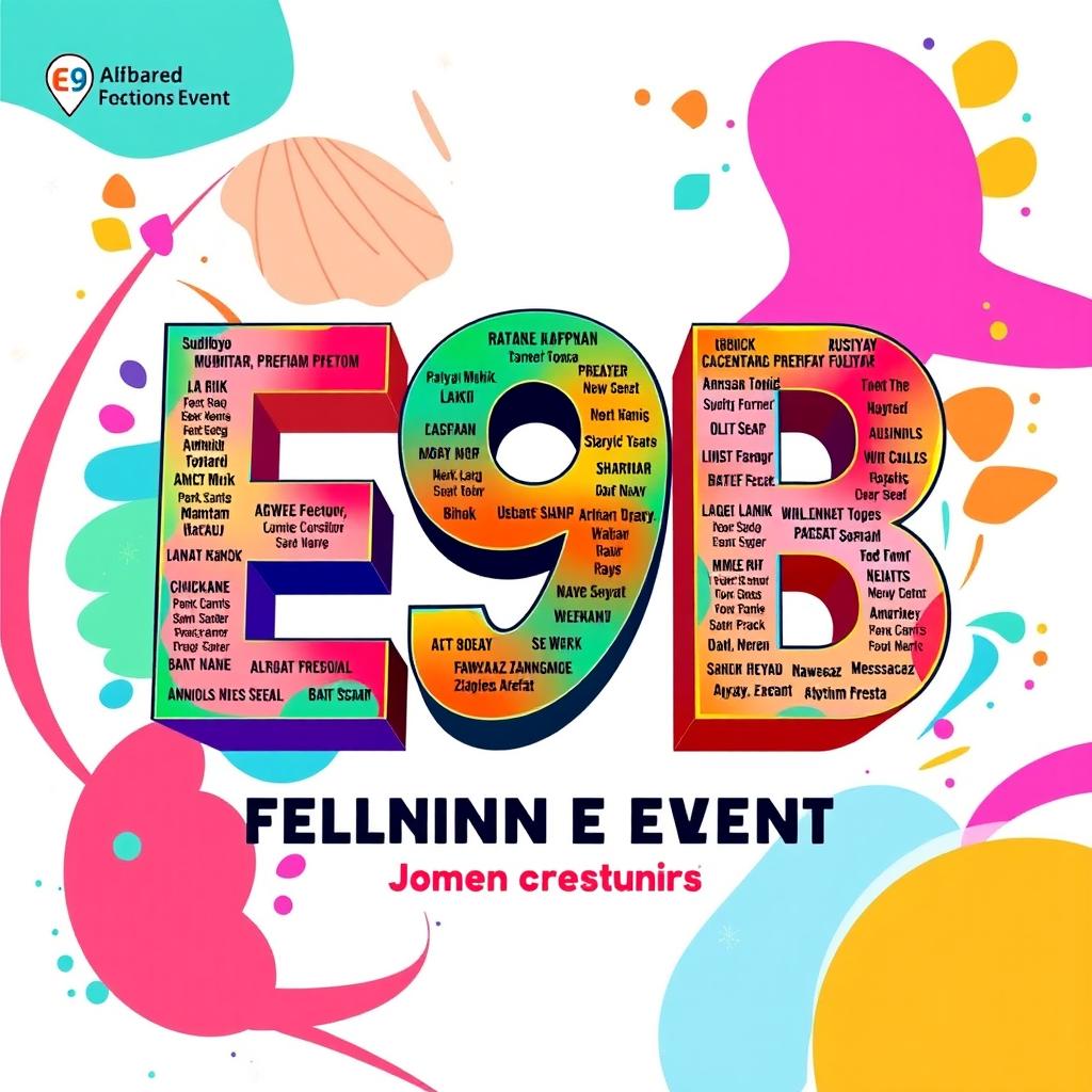 A vibrant and colorful poster design for an event titled 'E9B'