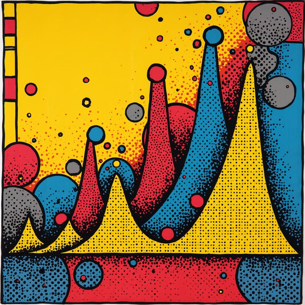 An abstract art piece representing data distribution and outliers, designed as an elevation graph reminiscent of Roy Lichtenstein's iconic pop art style