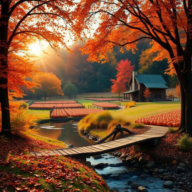 A breathtaking autumn landscape showcasing vibrant fall foliage in hues of orange, red, and yellow