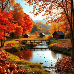 A breathtaking autumn landscape showcasing vibrant fall foliage in hues of orange, red, and yellow