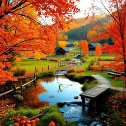 A breathtaking autumn landscape showcasing vibrant fall foliage in hues of orange, red, and yellow