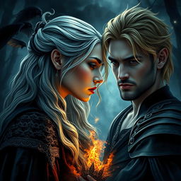 In a captivating mythical world steeped in dark magic and intrigue, a turbulent love story unfolds between a fierce silver-haired female sorcerer and her nemesis, a powerful male sorcerer