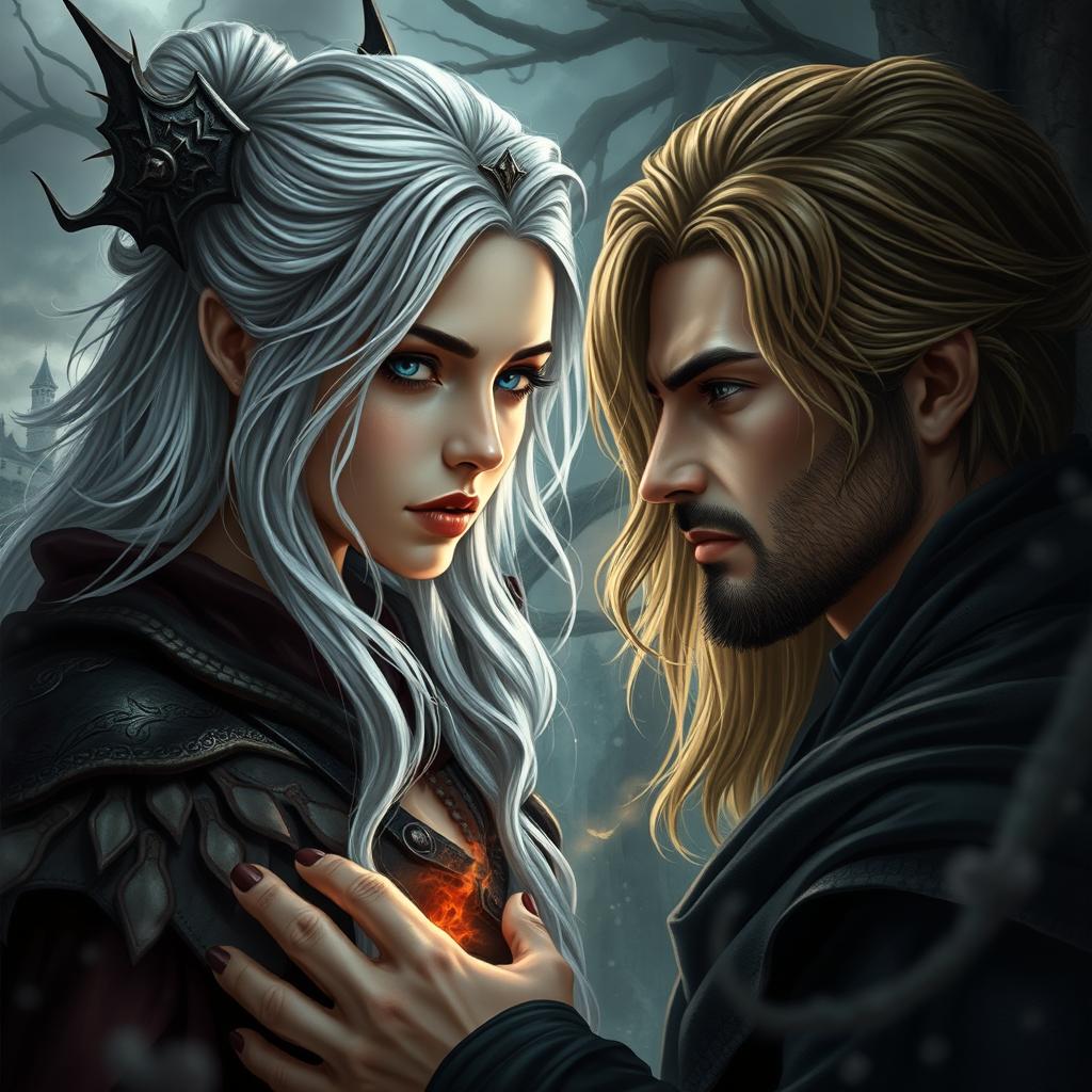 In a captivating mythical world steeped in dark magic and intrigue, a turbulent love story unfolds between a fierce silver-haired female sorcerer and her nemesis, a powerful male sorcerer