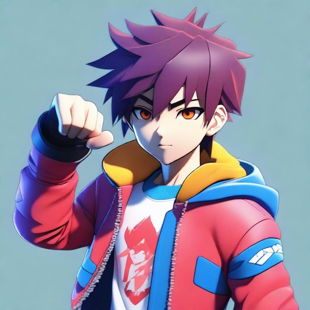 This is a high-quality, full-body 3D animation of a cool anime boy ready for a fight