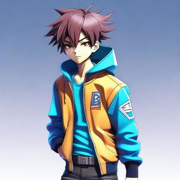 This is a high-quality, full-body 3D animation of a cool anime boy ready for a fight