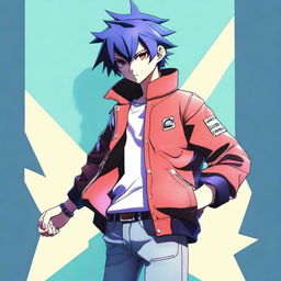 This is a high-quality, full-body 3D animation of a cool anime boy ready for a fight