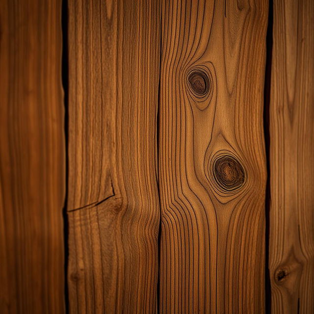 A close-up view of a rustic wooden wall featuring rich textures, with visible wood grains and knots