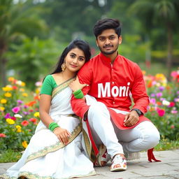 A photorealistic image of a 22-year-old young man and a 20-year-old beautiful woman in a peaceful outdoor setting