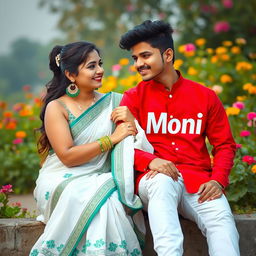 A photorealistic image of a 22-year-old young man and a 20-year-old beautiful woman in a peaceful outdoor setting