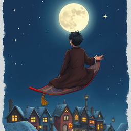 An anime-style hand-drawn fantasy illustration depicting a sad, handsome wizard with short black hair and a goatee, viewed from behind
