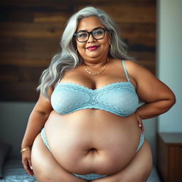 A 55-year-old Indian plus-size woman, exuding a confident cougar vibe