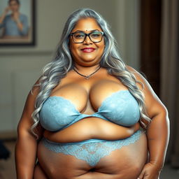 A 55-year-old Indian plus-size woman, exuding a confident cougar vibe
