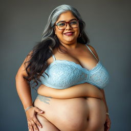 A 55-year-old Indian plus-size woman, exuding a confident cougar vibe