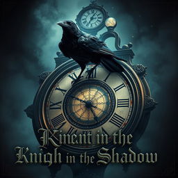 A mysterious crow perched ominously on an ancient clock, surrounded by dark vibes and elements representing the multiverse