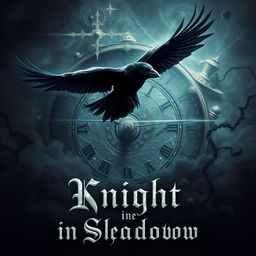 A hauntingly beautiful crow flying through a dark, swirling atmosphere that represents the multiverse